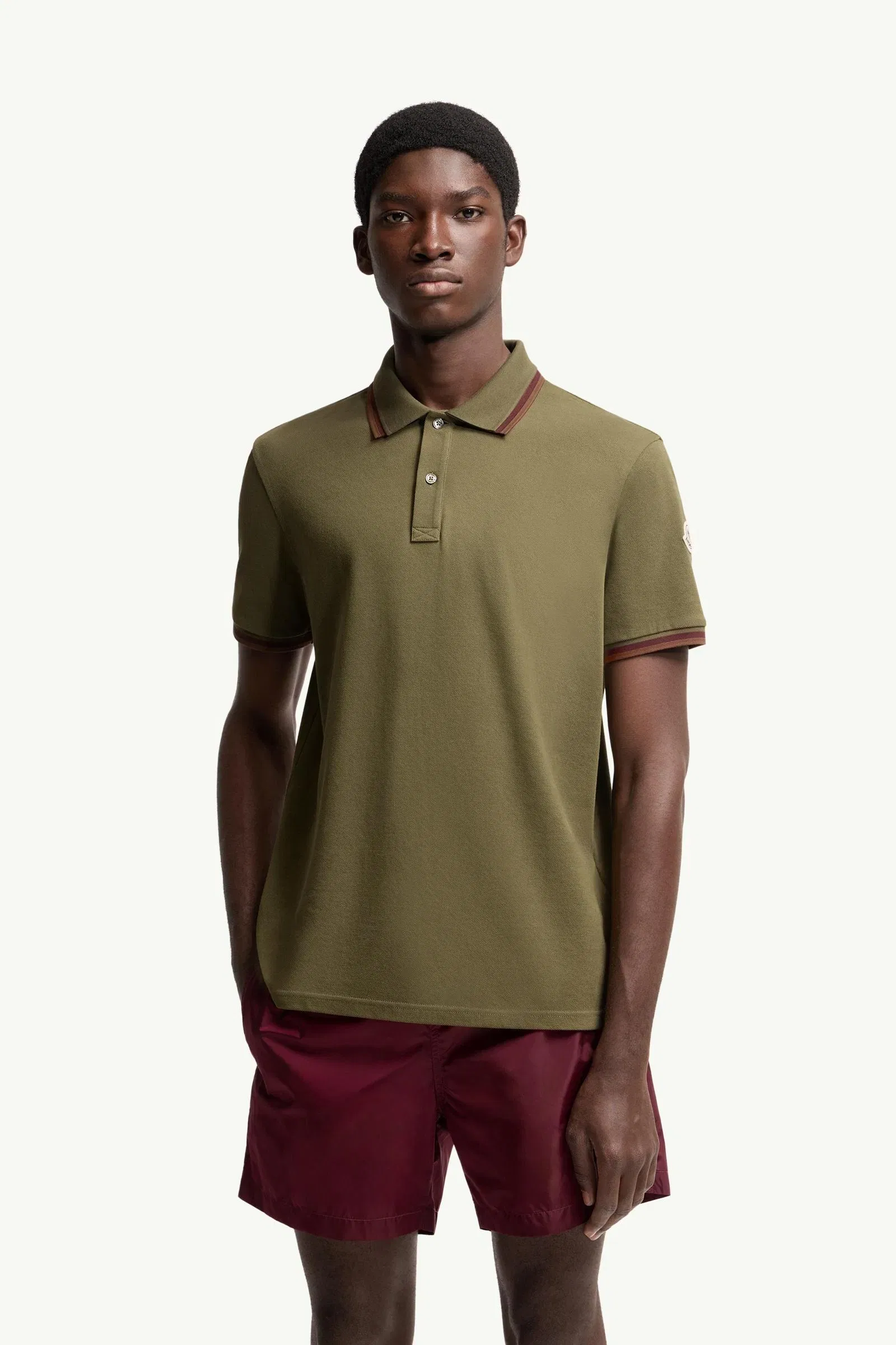 Moncler Double Collar Cotton Piquet Polo Shirt Olive Green Olive Green