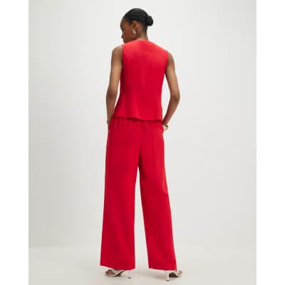 Red Scallop Trim Wide Leg Trousers