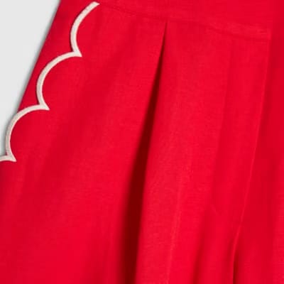 Red Scallop Trim Wide Leg Trousers