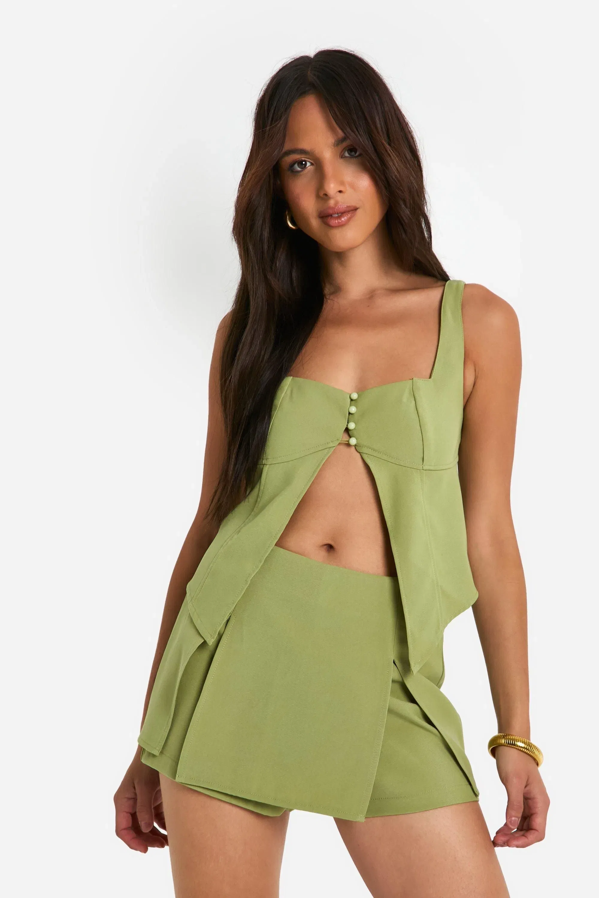 Button Up Split Hem Longline Top
