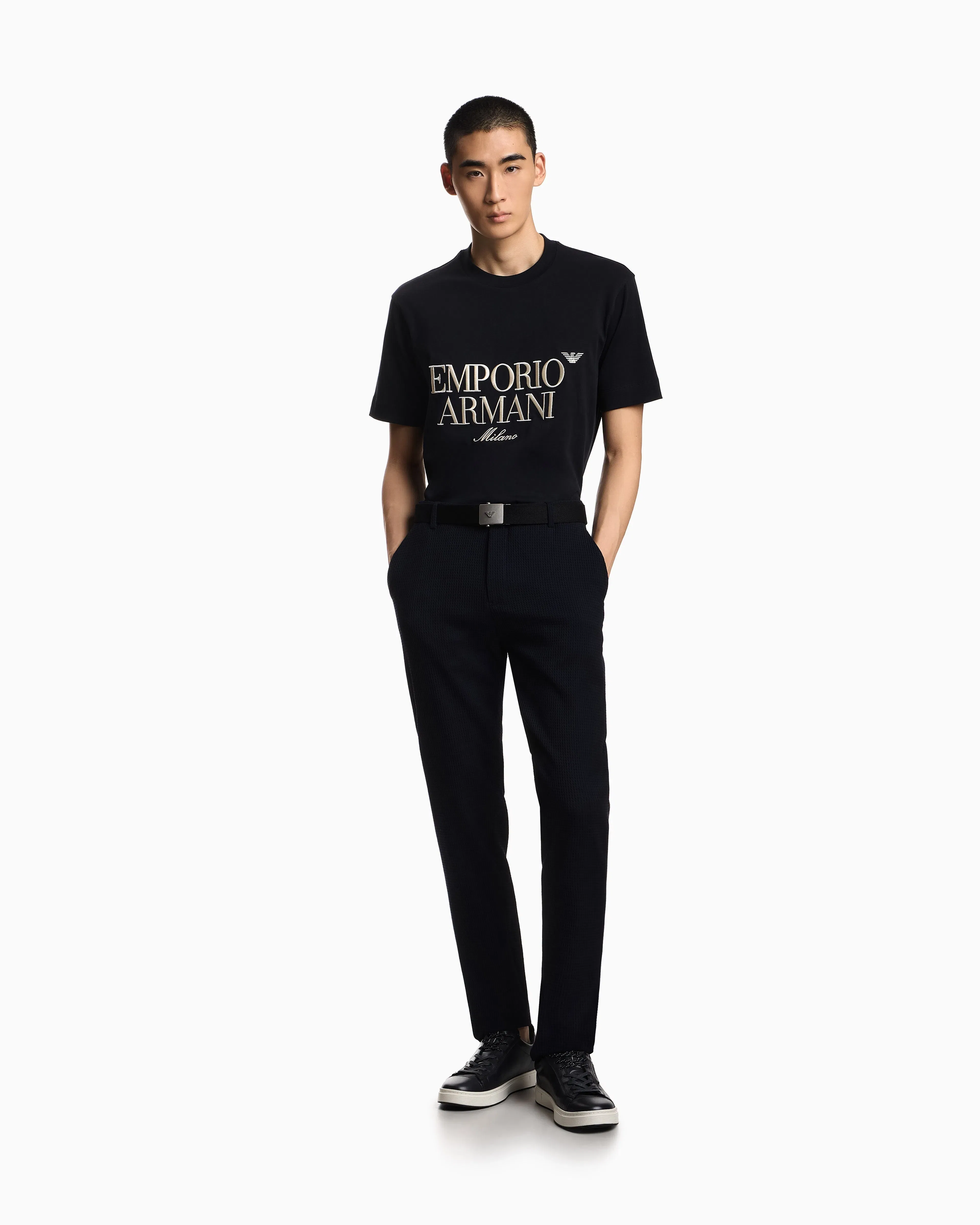 Emporio Armani 3D waffle-effect wool-jersey trousers
