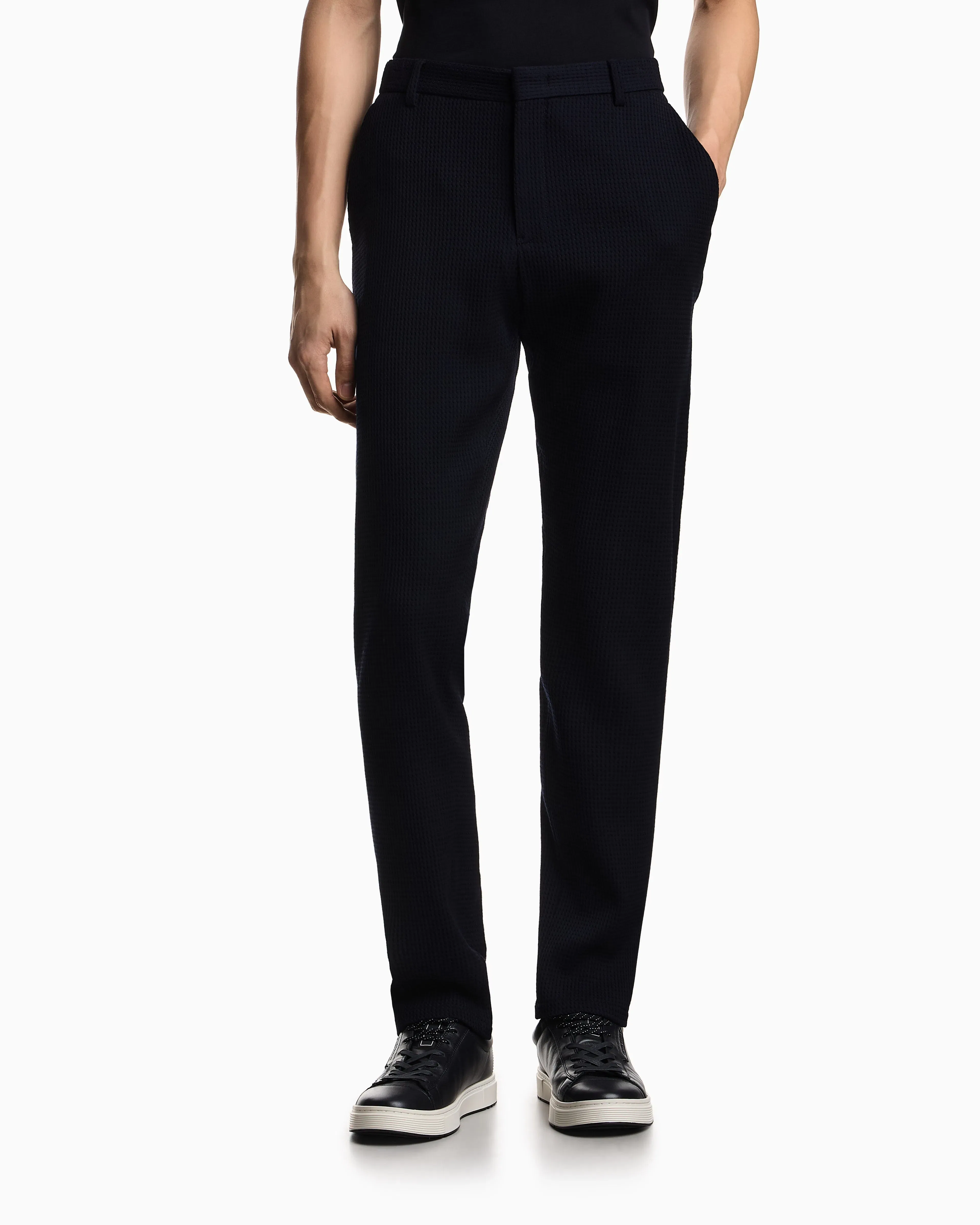 Emporio Armani 3D waffle-effect wool-jersey trousers