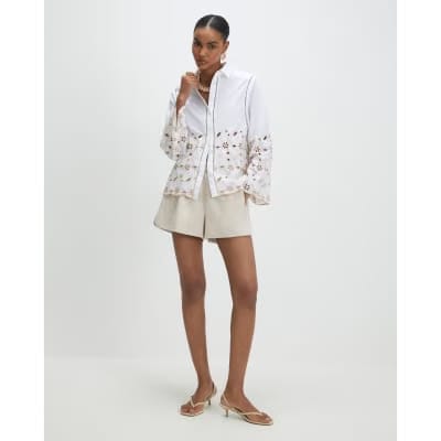 White Poplin Broderie Hem Shirt
