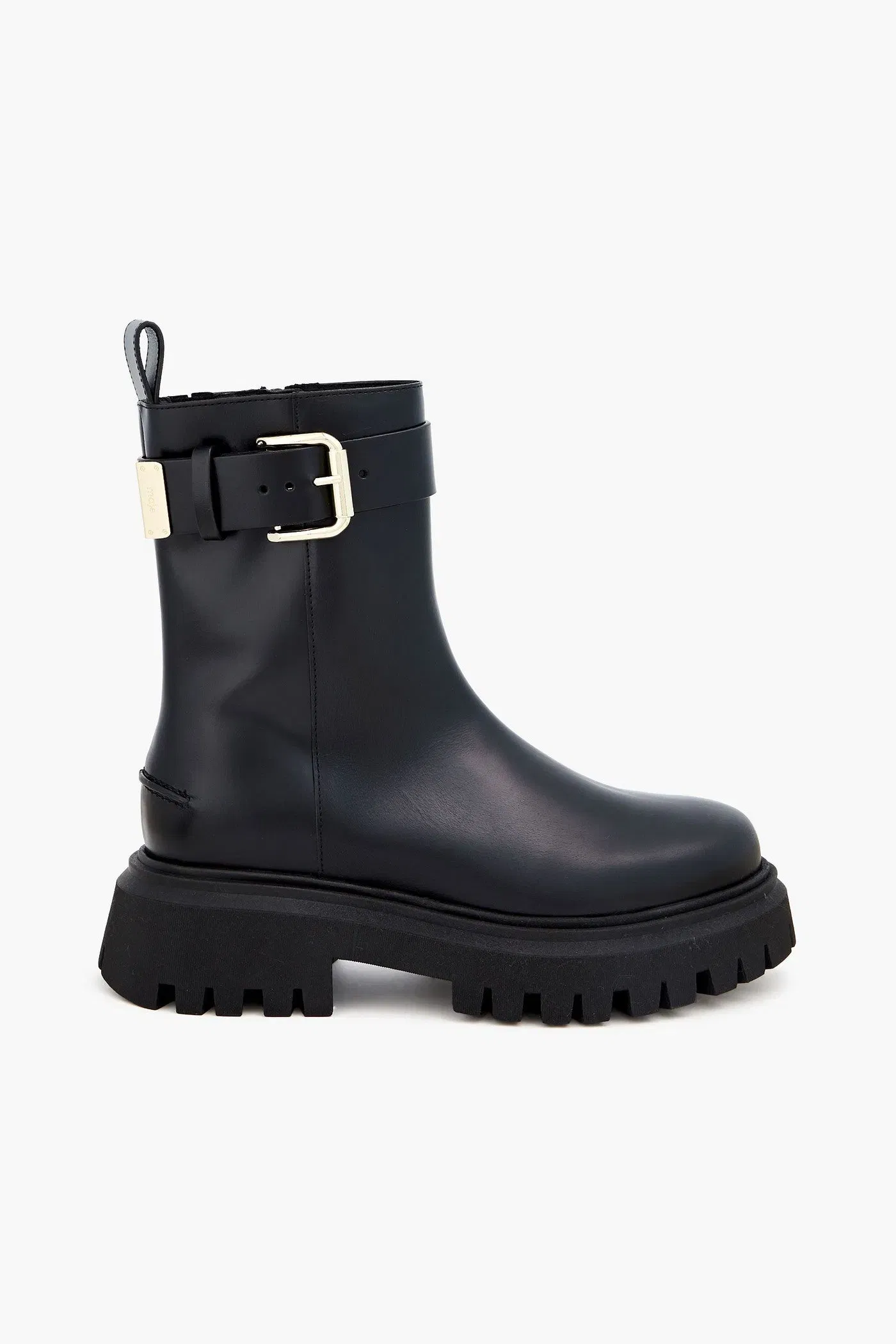 Maje Buckled Leather Ankle Boots Black Women's