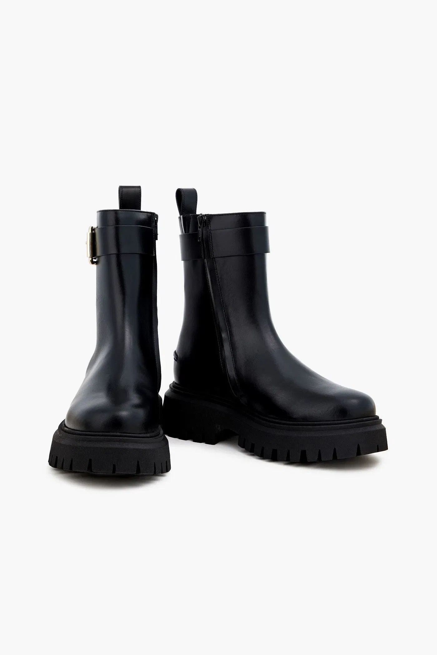 Maje Buckled Leather Ankle Boots Black Women's