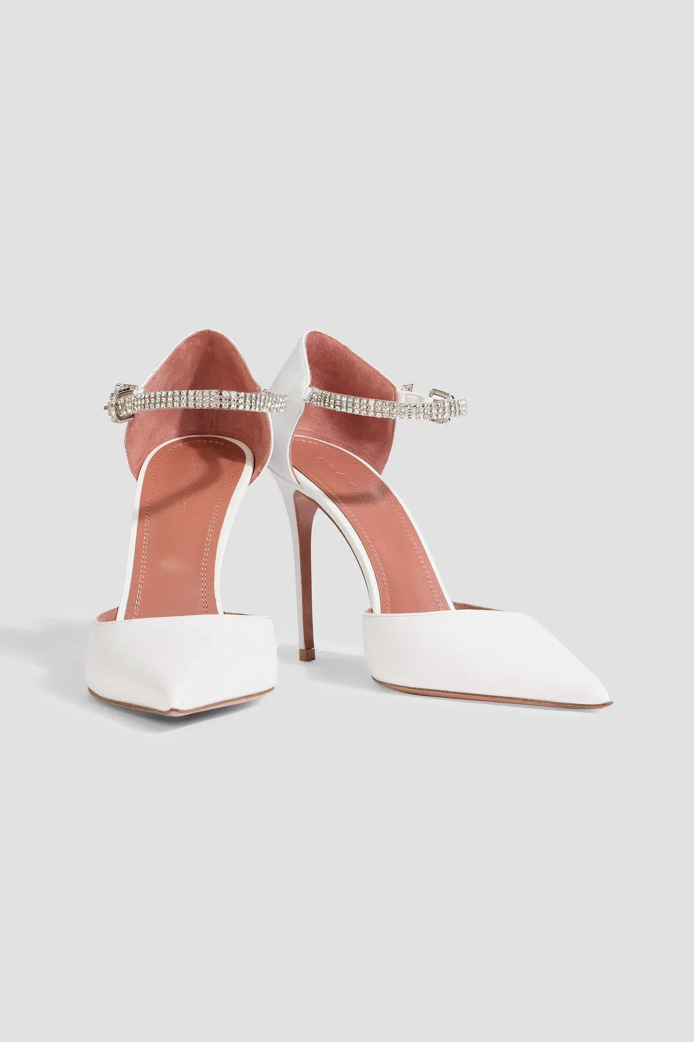 Amina Muaddi Ursina 105 Crystal-Embellished Leather Pumps White Women's