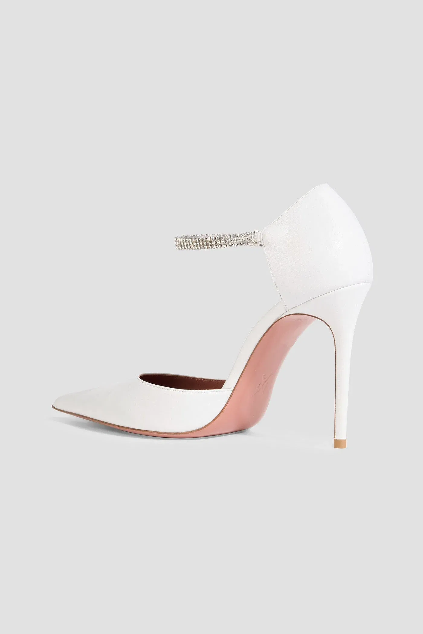 Amina Muaddi Ursina 105 Crystal-Embellished Leather Pumps White Women's