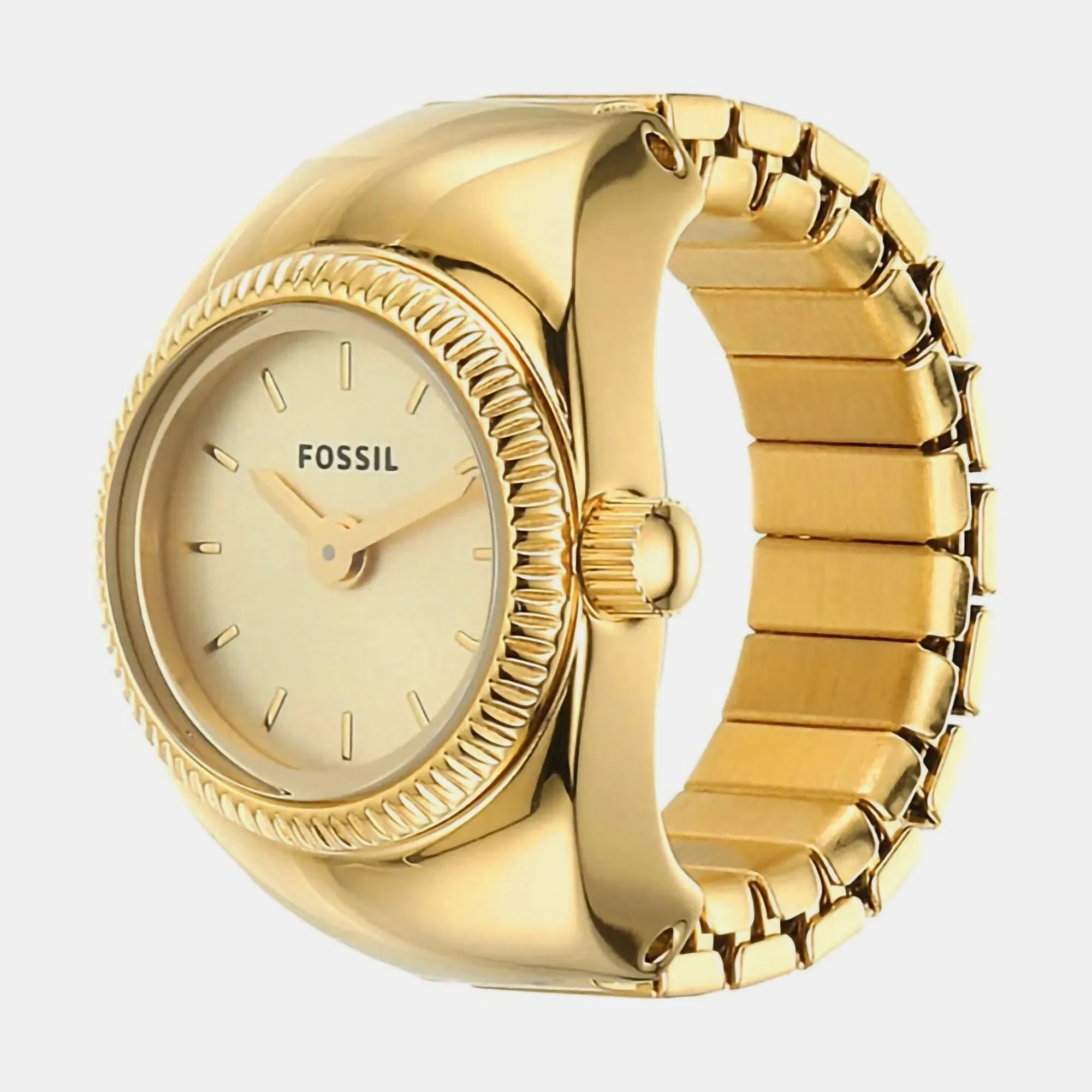 Fossil Watch Ring Women Quartz Gold Dial Analog Stainless Steel Watch Es5246