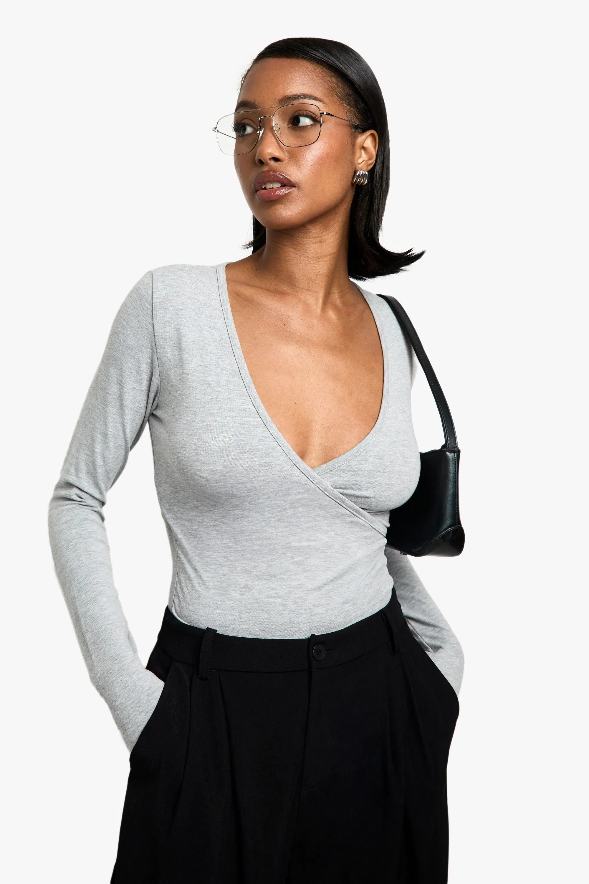 Wrap Front Long Sleeve Top