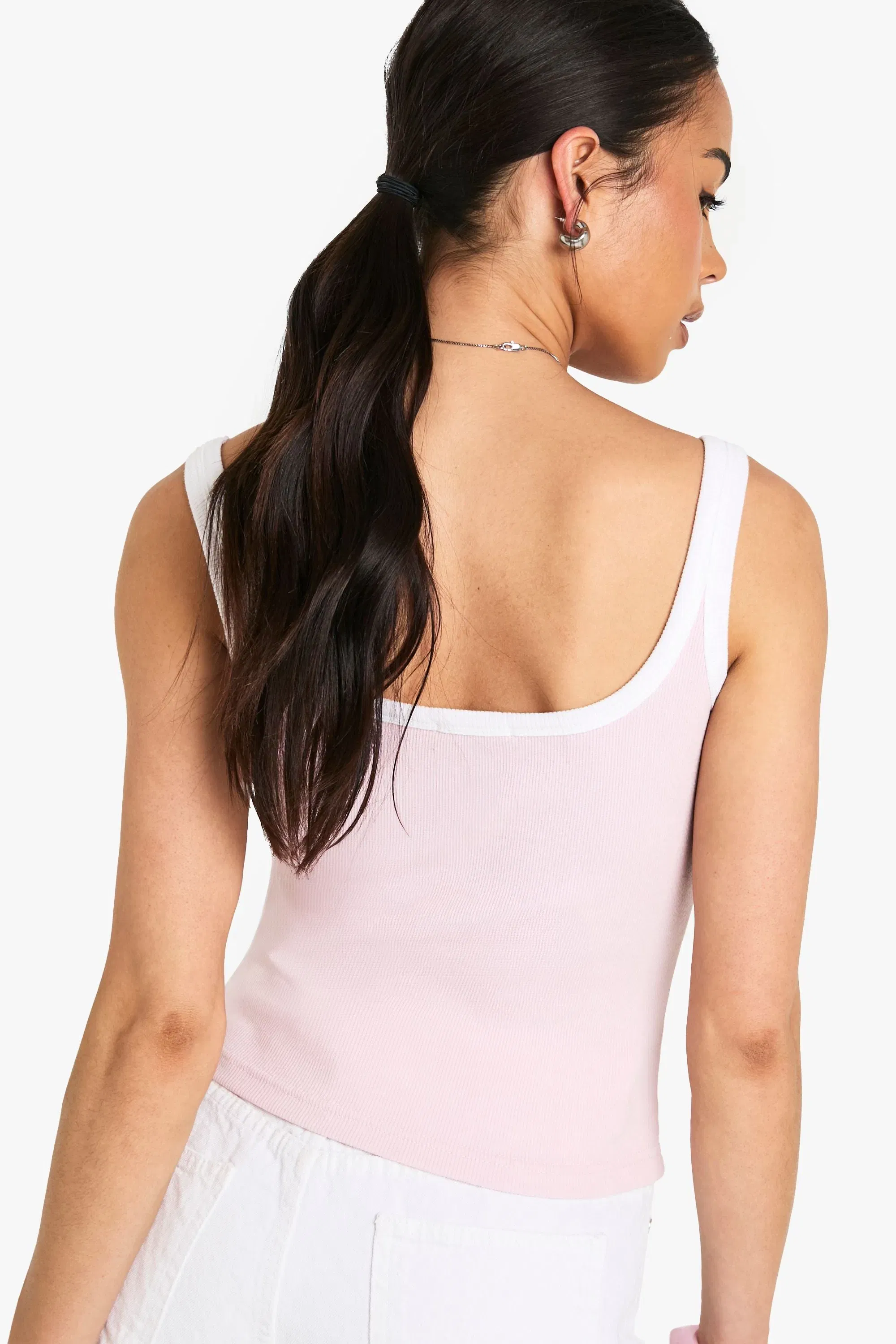 Rib Contrast Binding Strappy Vest Top