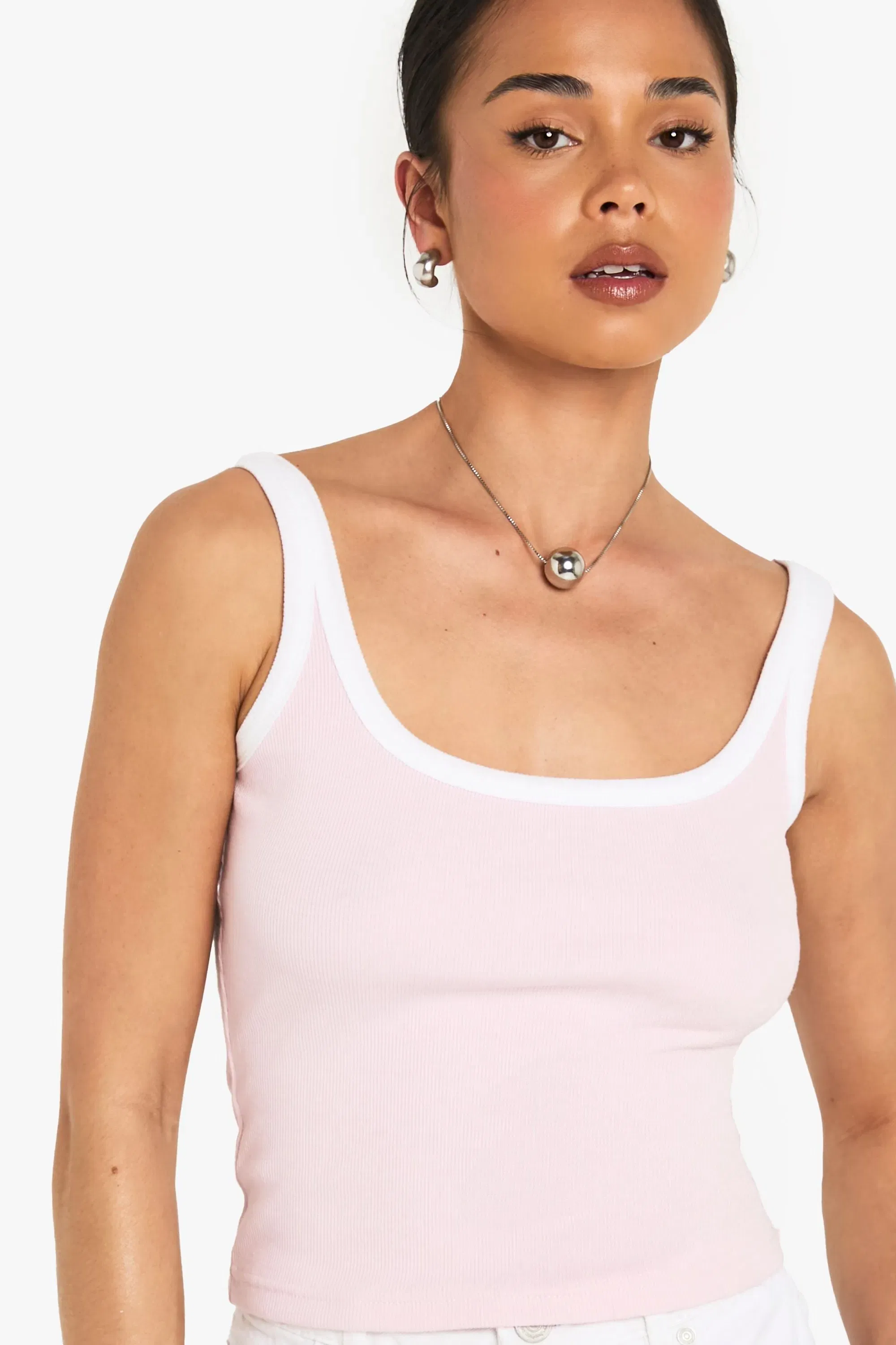 Rib Contrast Binding Strappy Vest Top