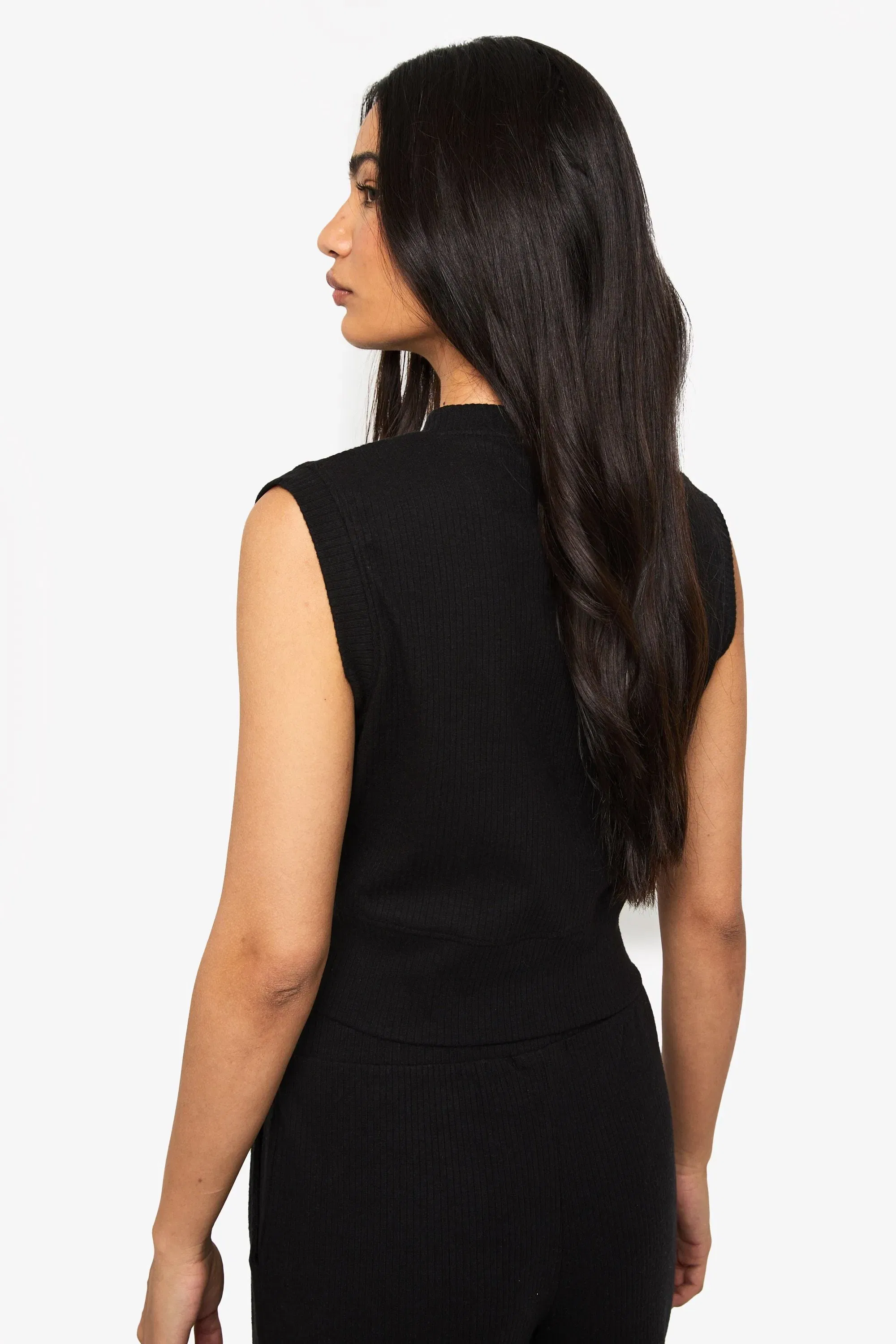 Rib Button Through Sleeveless Top
