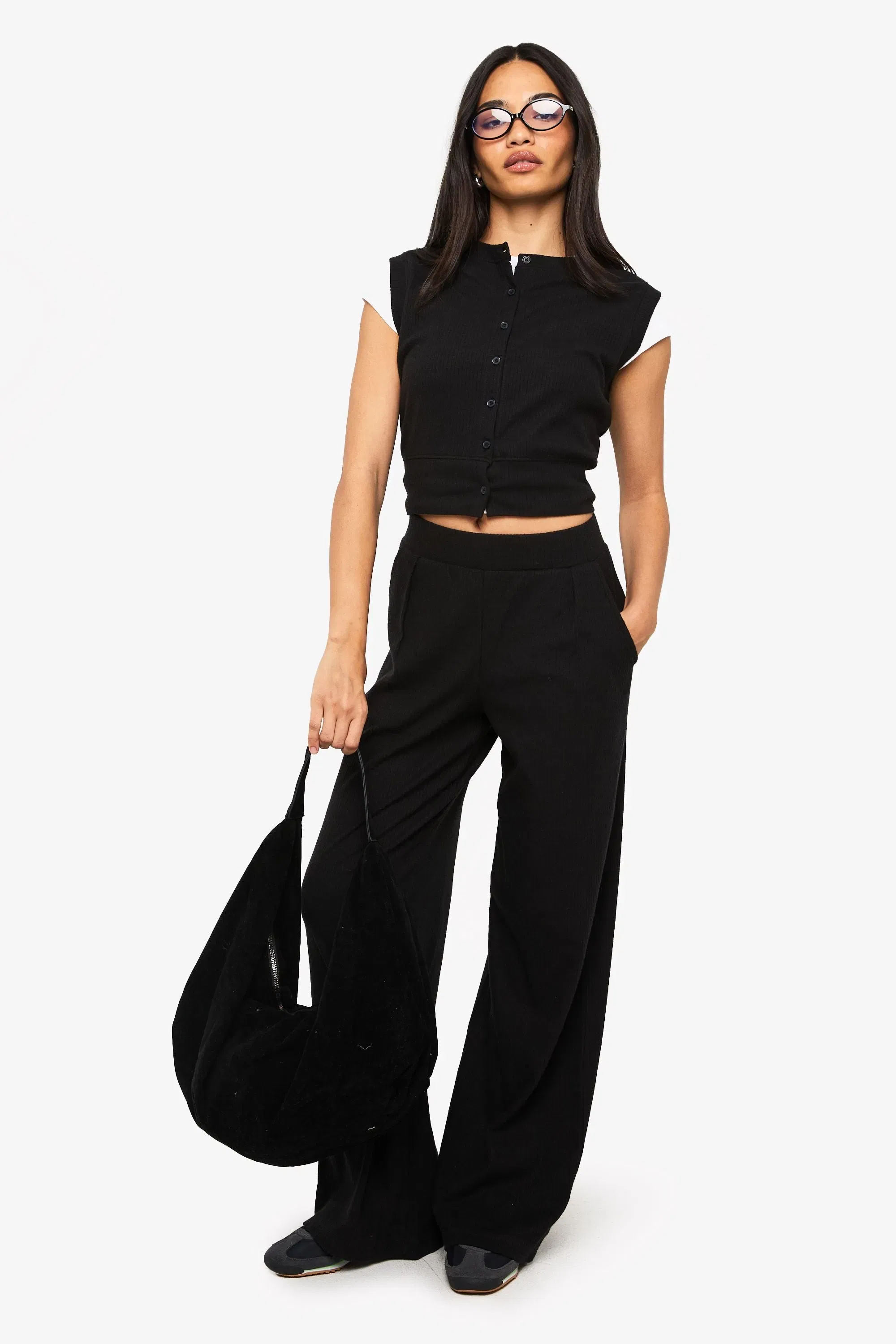 Rib Button Through Sleeveless Top