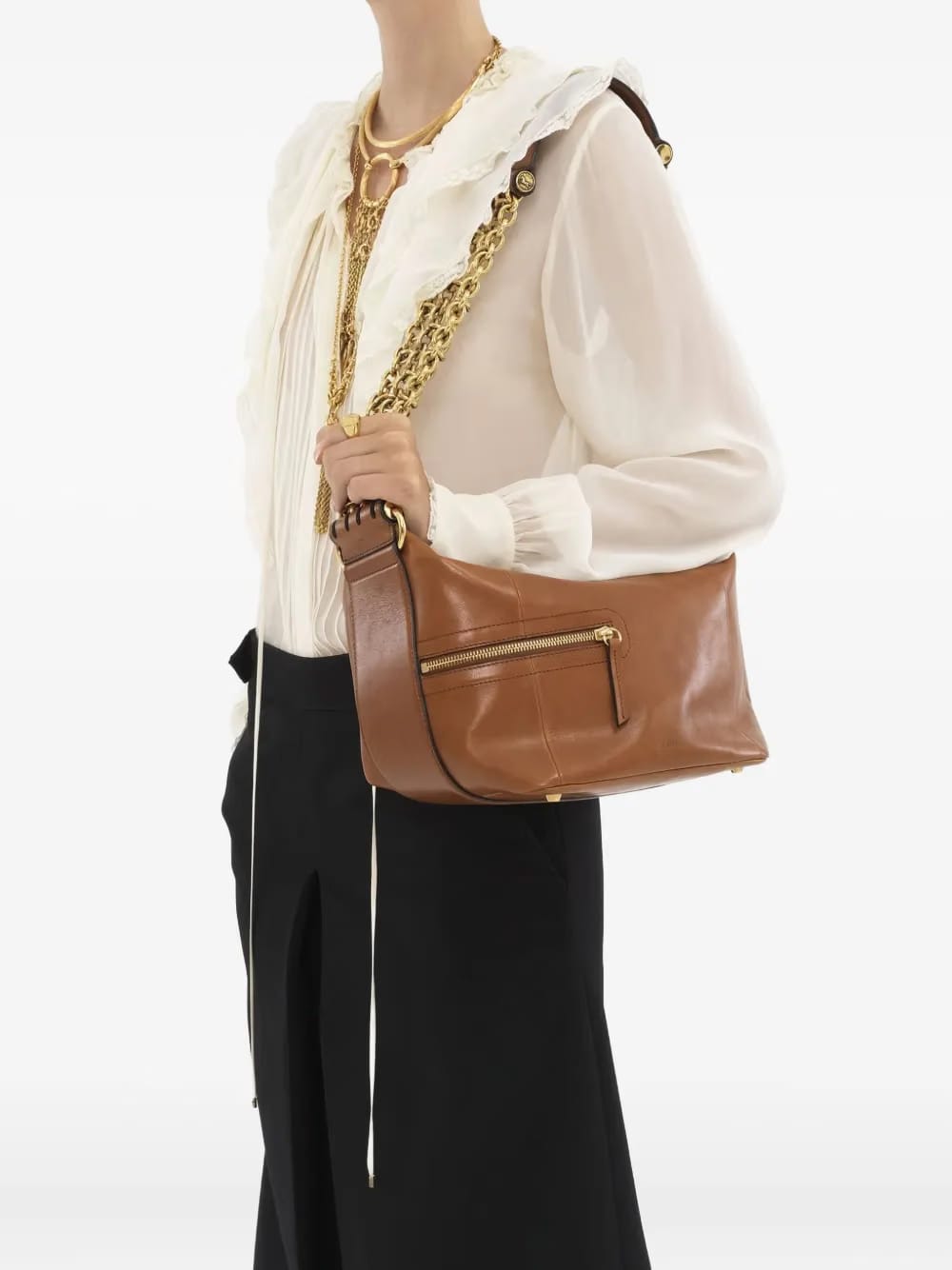 chain-trimmed leather bag