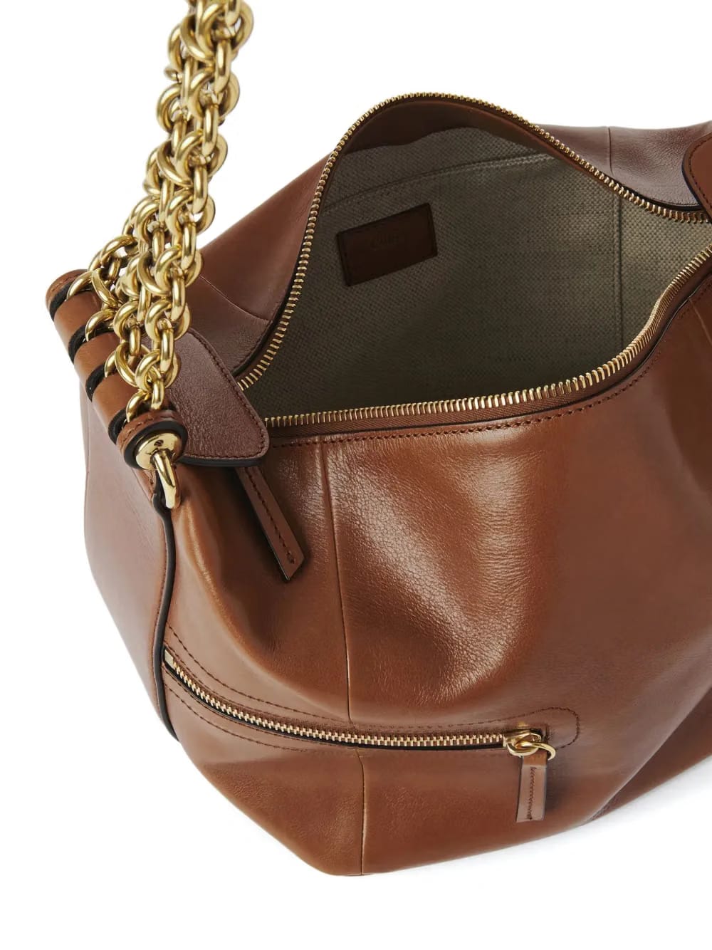 chain-trimmed leather bag