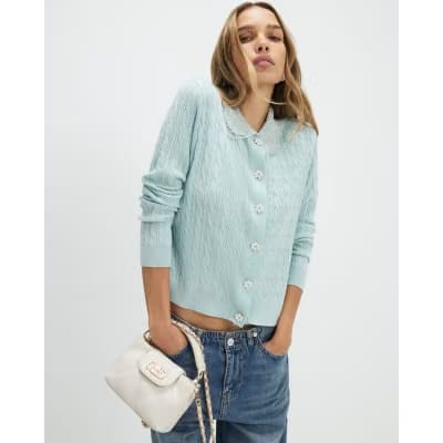Green Embellished Collar Cardigan