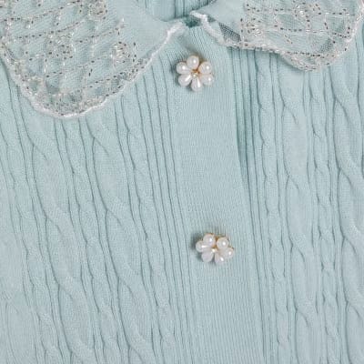 Green Embellished Collar Cardigan