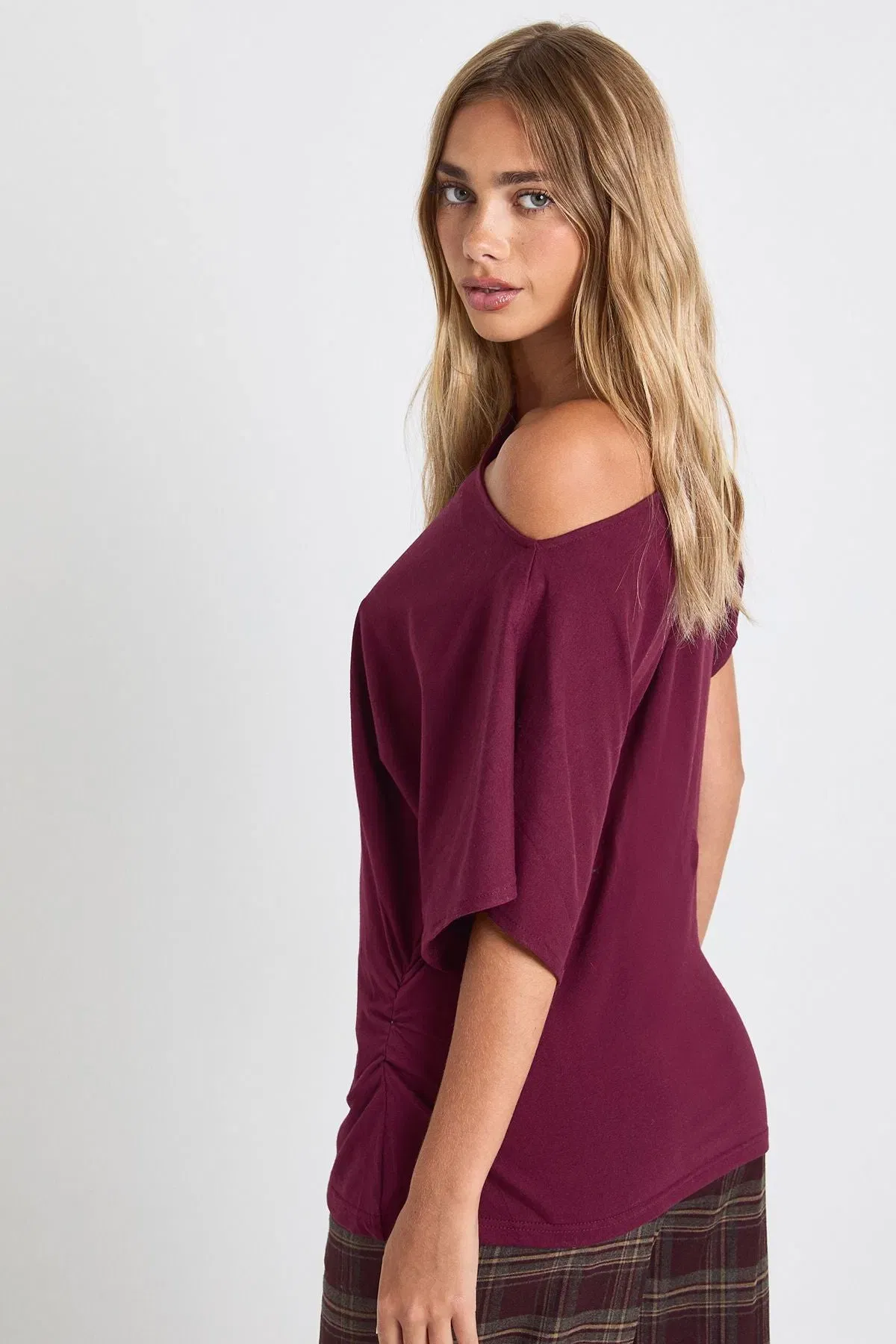 Ruched Side Off Shoulder T-shirt