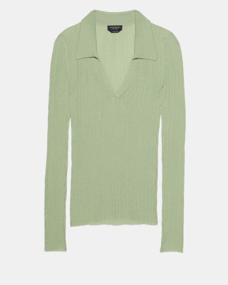 Sheer Long Sleeve Ribbed Polo