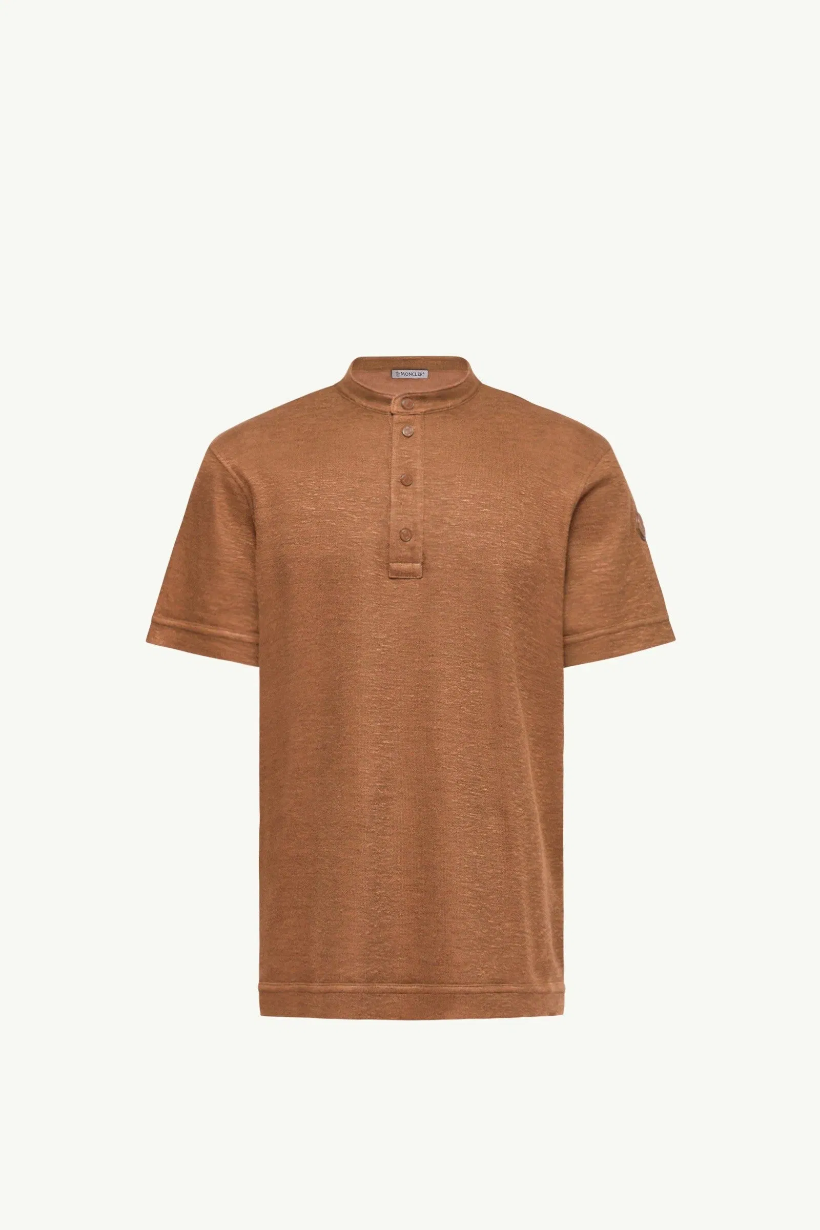 Moncler Cotton & Linen Blend Polo Shirt Light Brown Light Brown