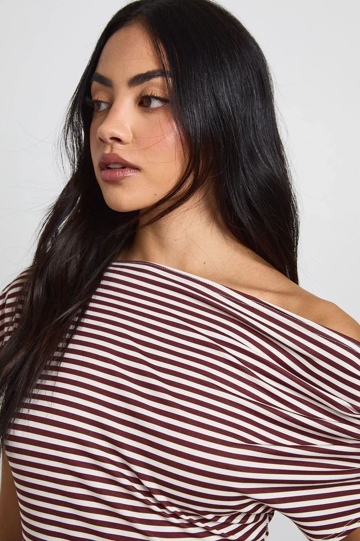 Striped Off Shoulder Cinched Waist Top