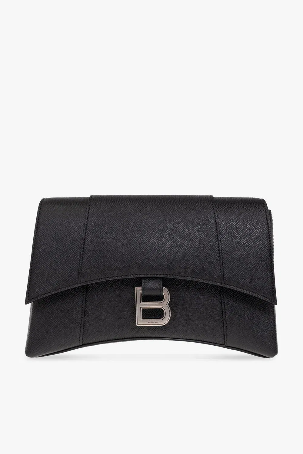 Luxury Black Leather Clutch Bag with Metal B Lock Design