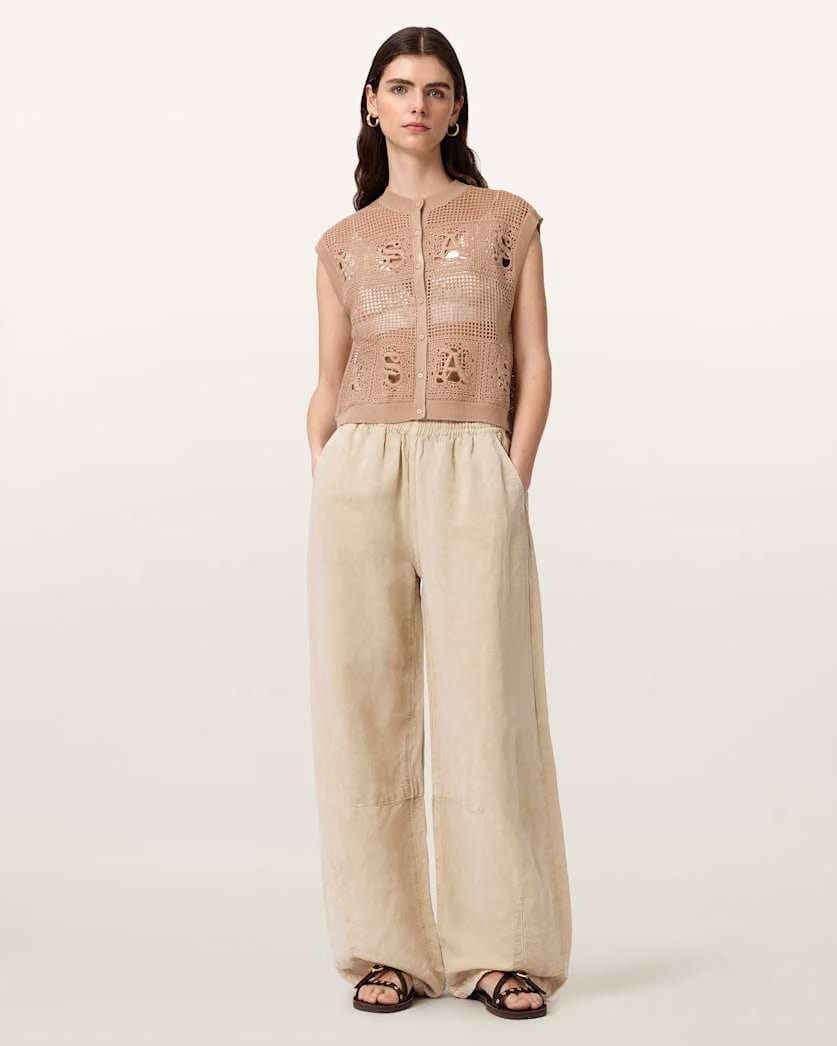 AllSaints Kyra Open Knit Crochet Cotton Vest Women's Plaster Pink Women's