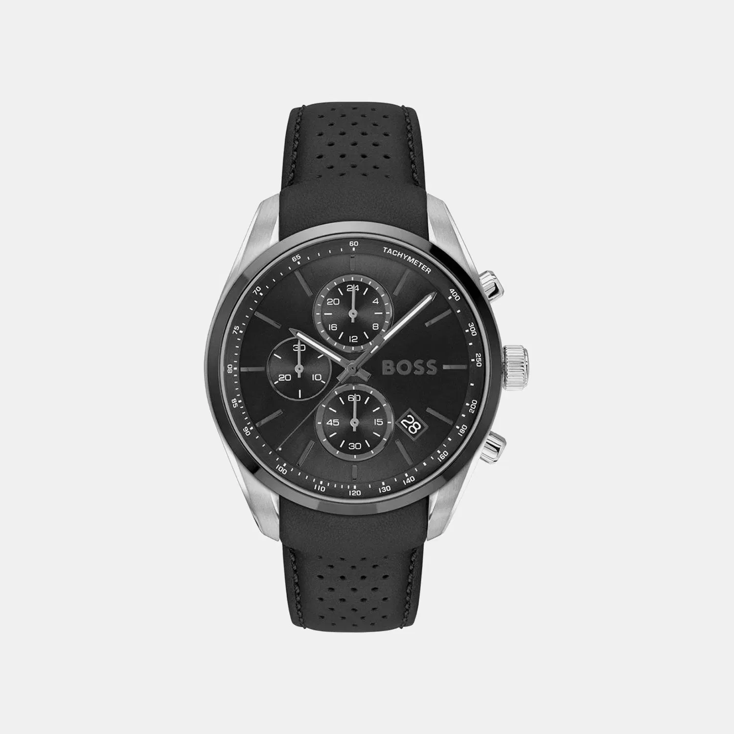 Boss Grand Prix 44 Men Quartz Black Dial Chronograph Leather Watch 1514224