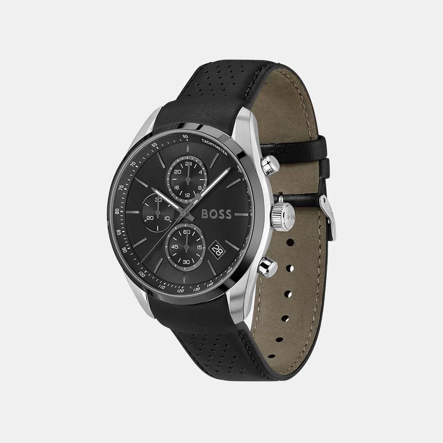 Boss Grand Prix 44 Men Quartz Black Dial Chronograph Leather Watch 1514224