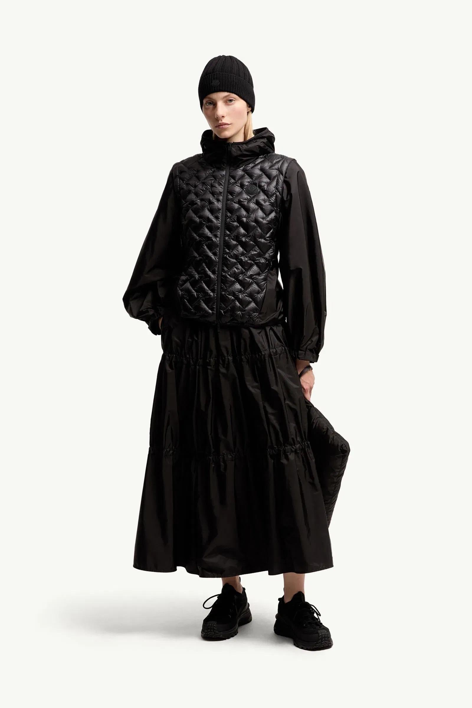 Moncler Ruffle Mid-Length Skirt Black Black