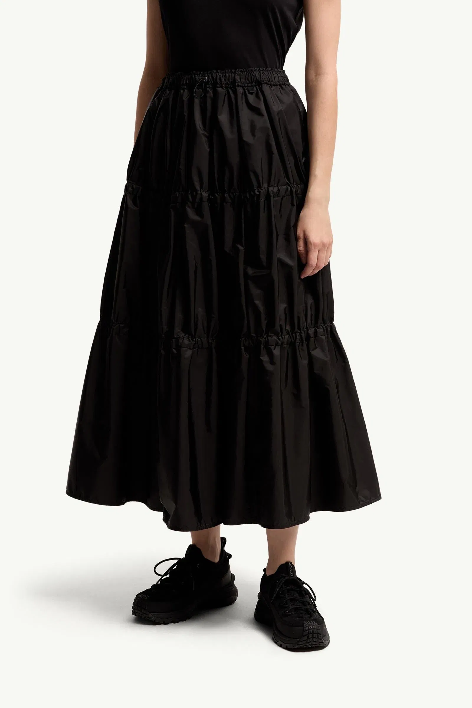 Moncler Ruffle Mid-Length Skirt Black Black