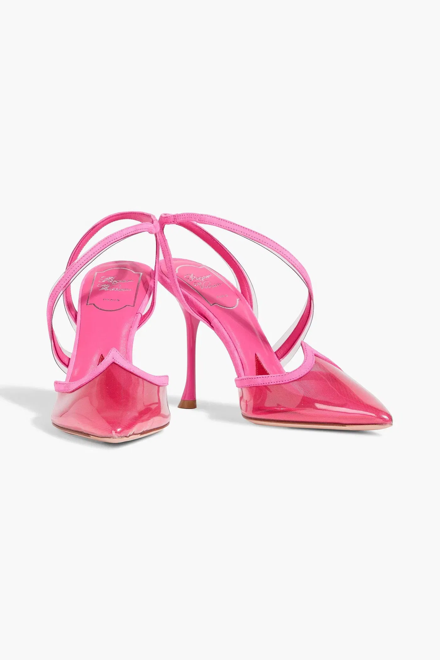 Roger Vivier I Love Vivier Suede-Trimmed Mesh And Pvc Slingback Pumps Pink Women's