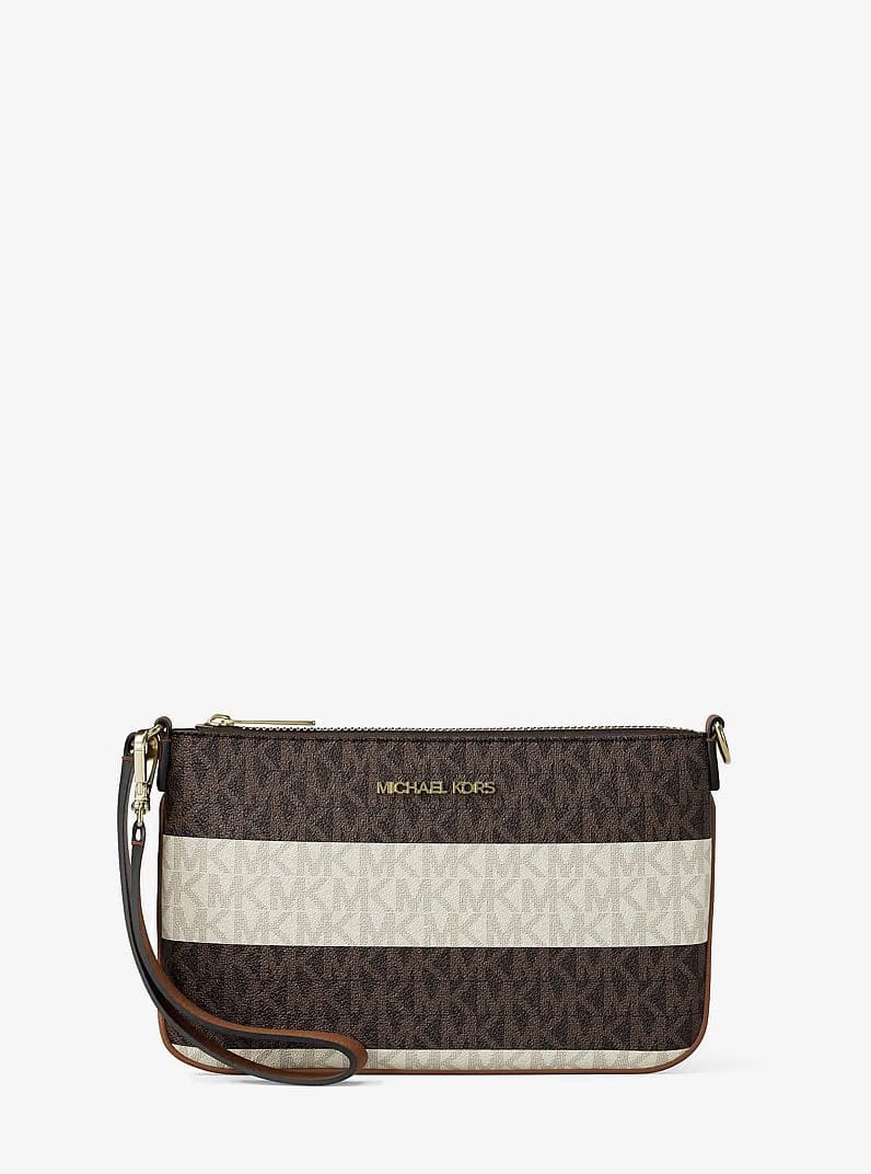 Michael Kors Jet Set Travel Small Striped Signature Logo Convertible Wristlet Vanilla-Luggage