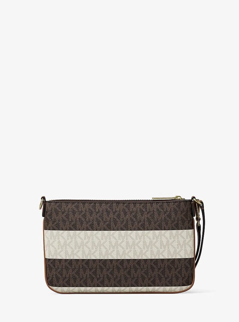 Michael Kors Jet Set Travel Small Striped Signature Logo Convertible Wristlet Vanilla-Luggage
