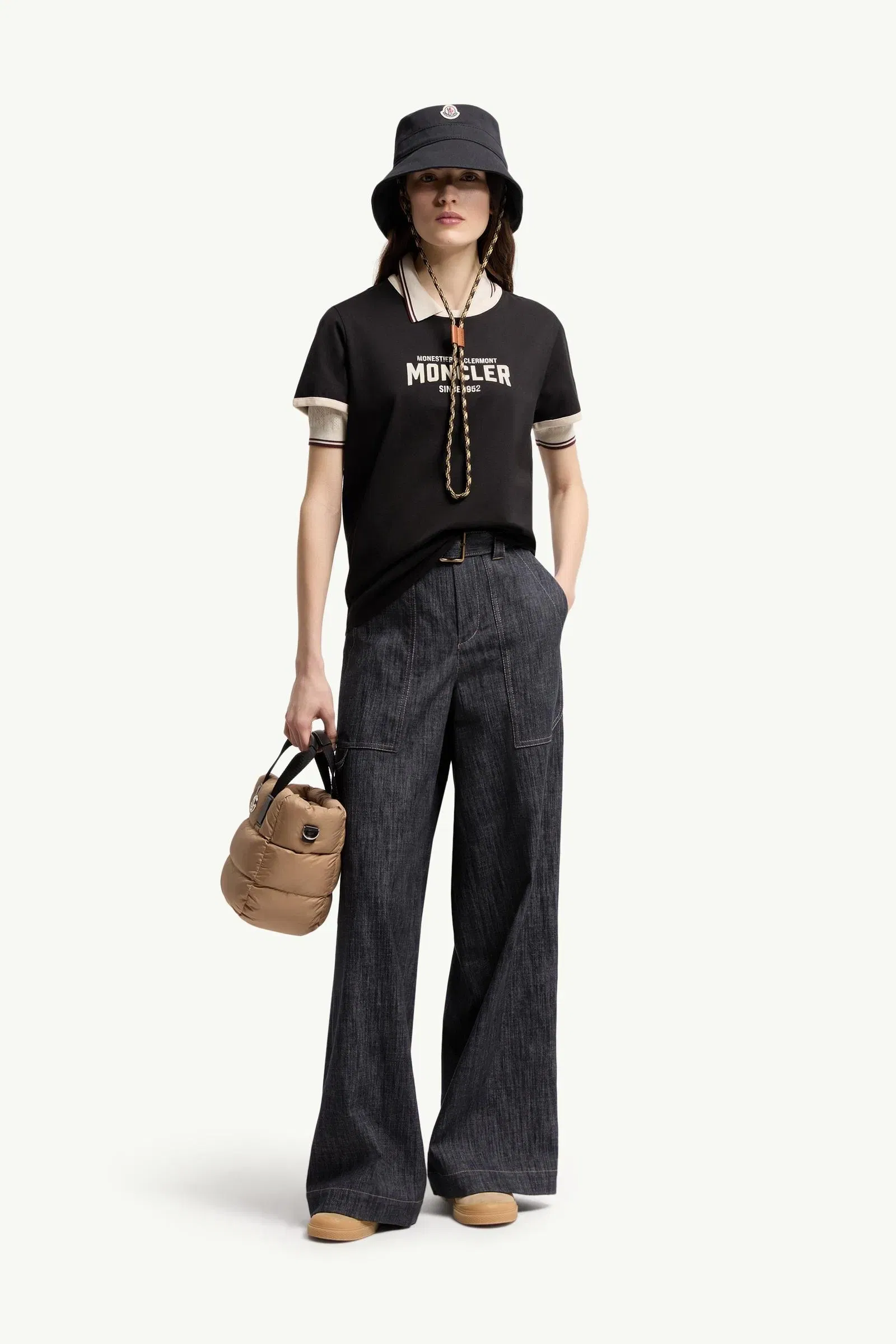 Moncler Flock Logo Jersey T-Shirt Black Black