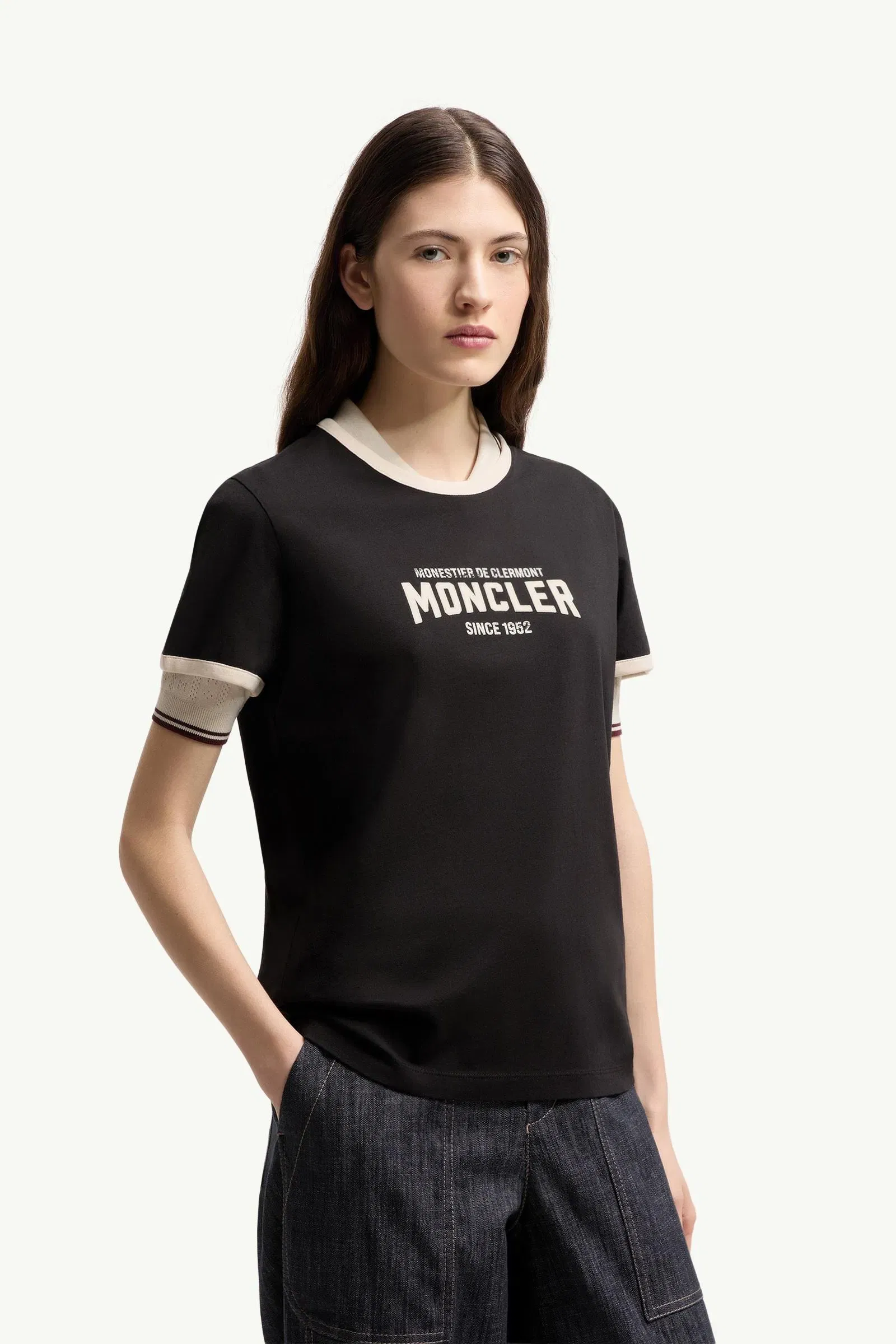 Moncler Flock Logo Jersey T-Shirt Black Black