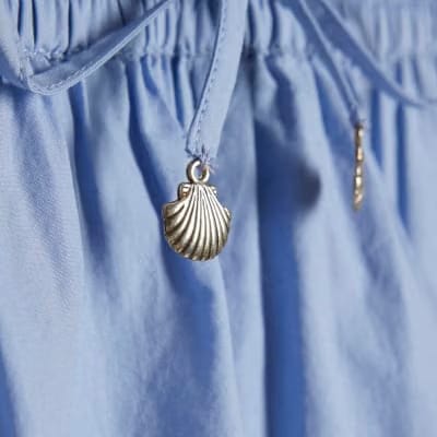 Blue Shell Embroidered Hem Shorts