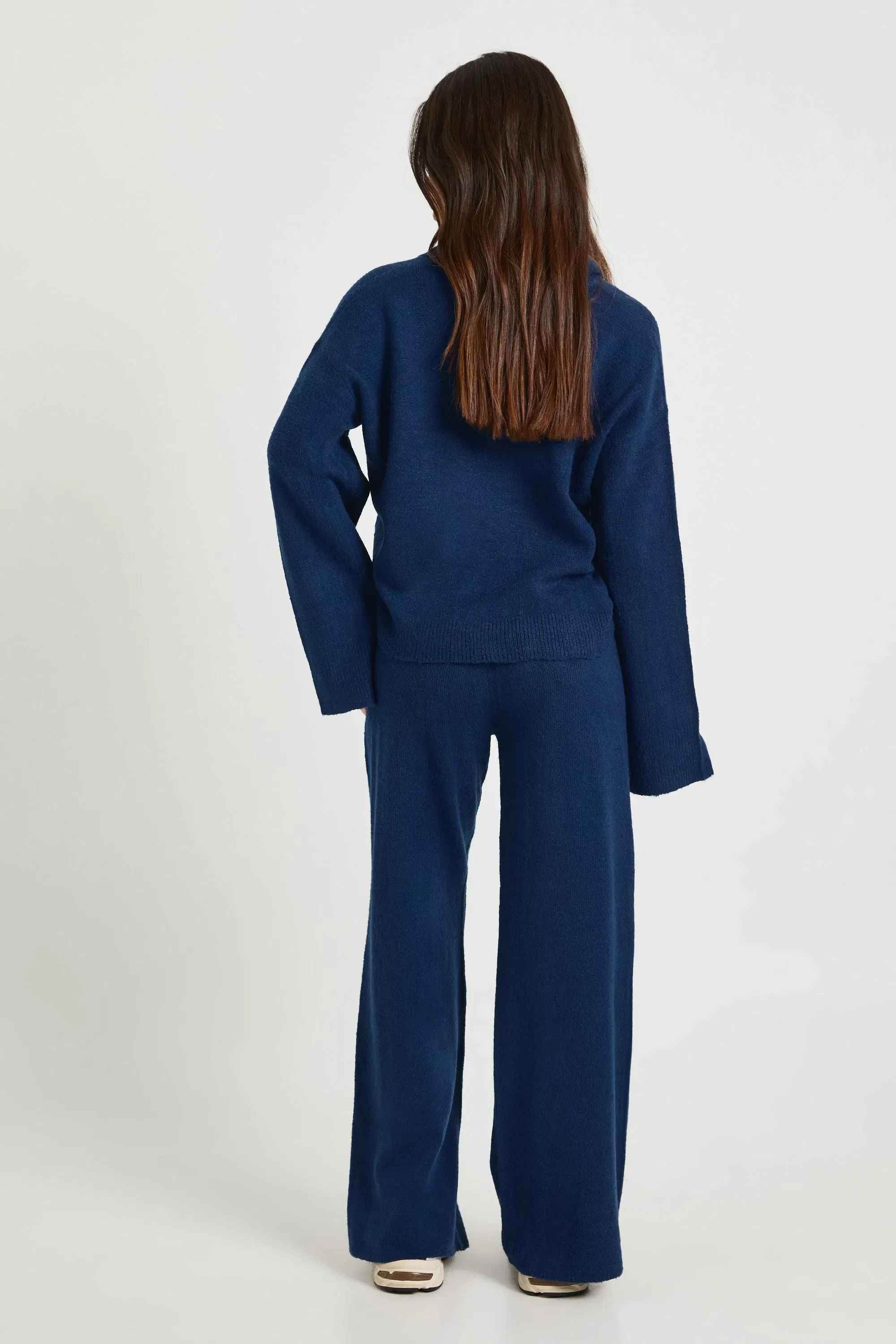 Petite Collared Button Down Oversized Knitted Jumper And Straight Leg Trouser Co-Ord