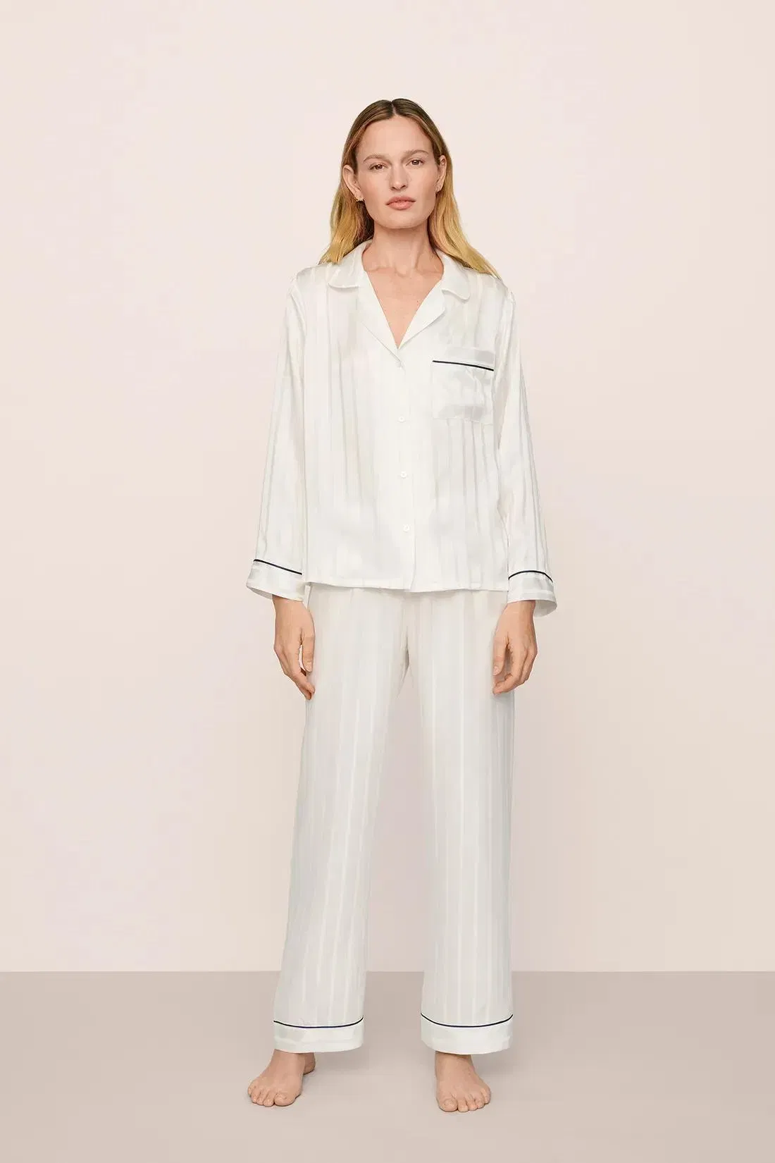Inez Washable Silk Jacquard Long PJ Set