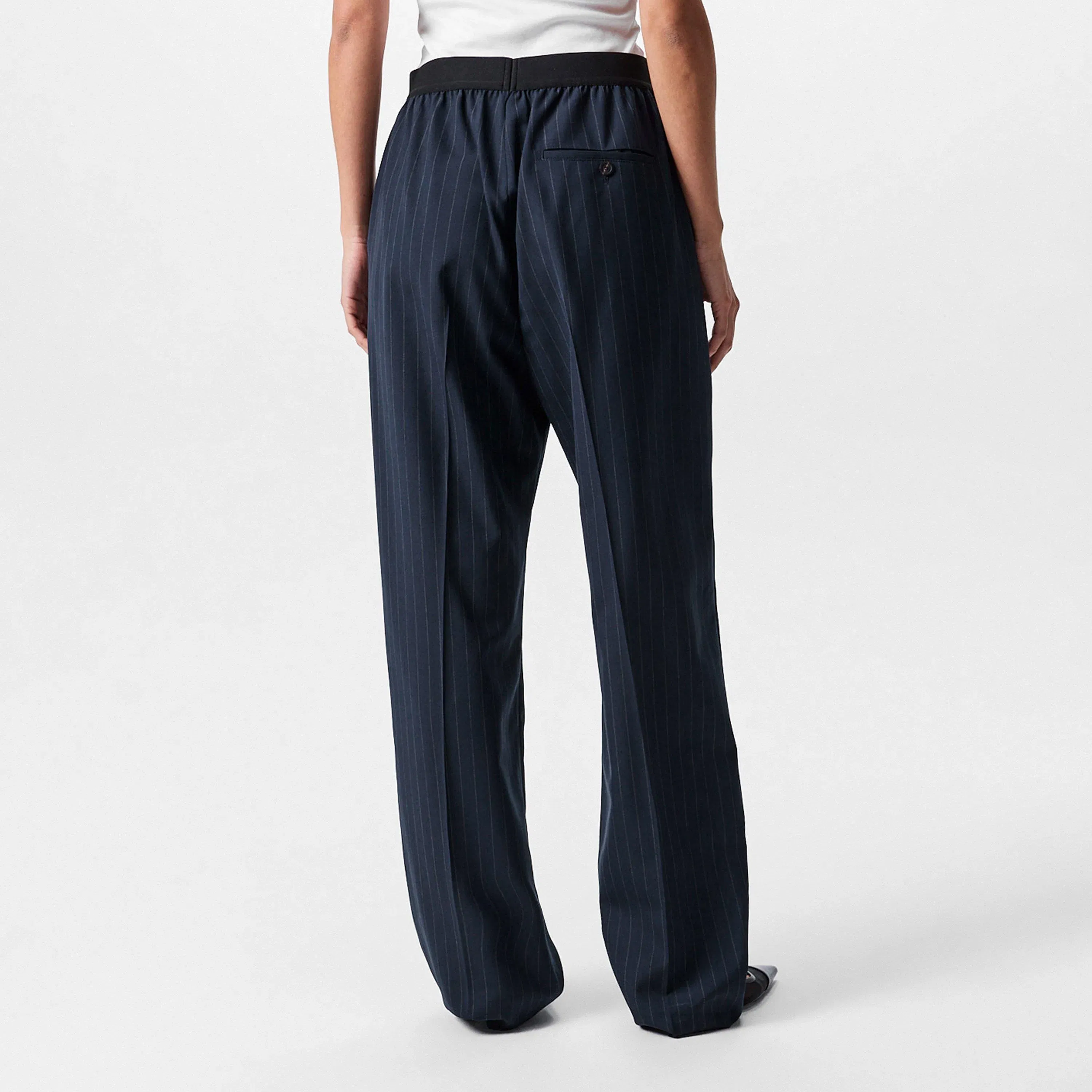 Pinstripe High Rise Relaxed Fit Wide Leg Trousers