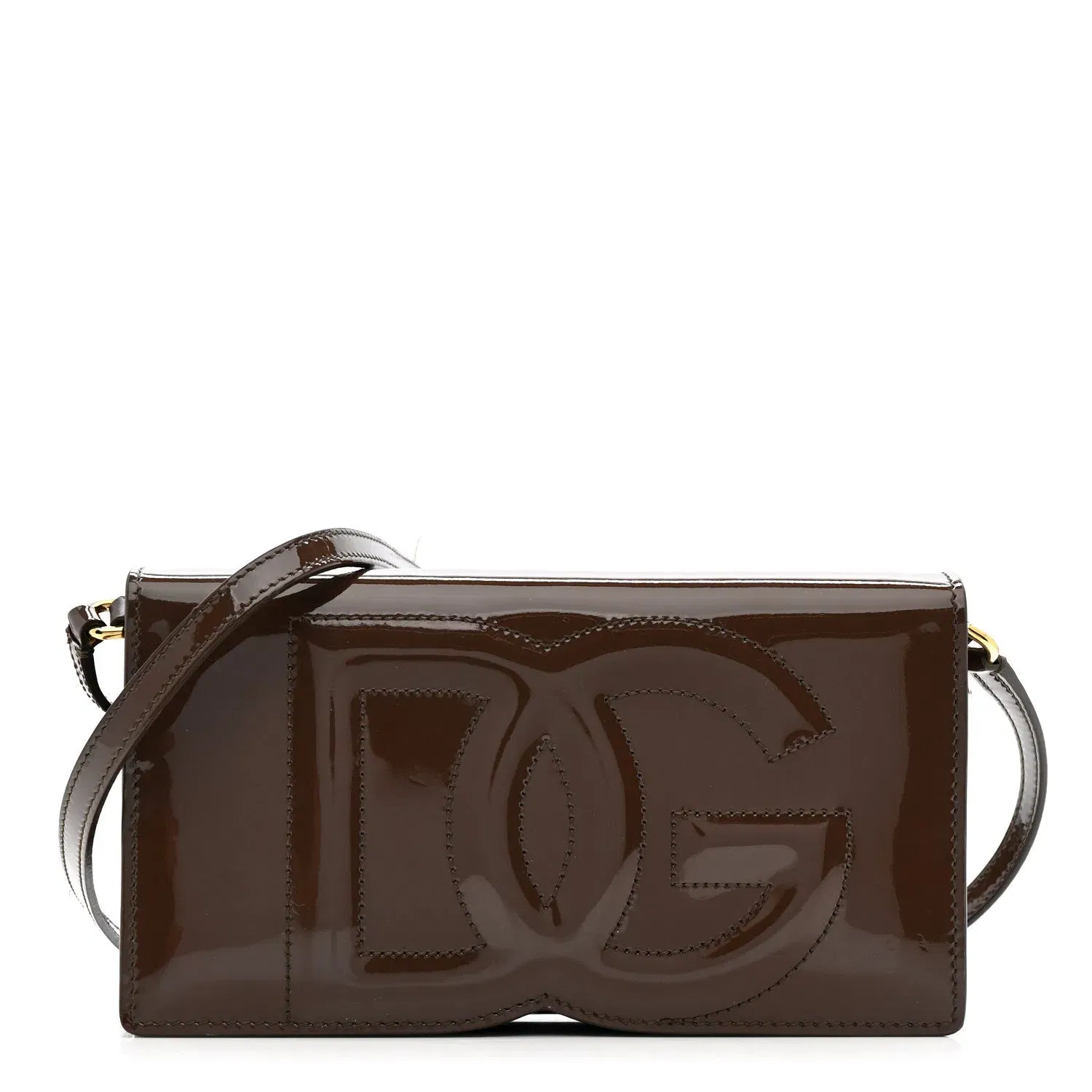 DOLCE GABBANA Patent DG Logo Crossbody Bag Brown
