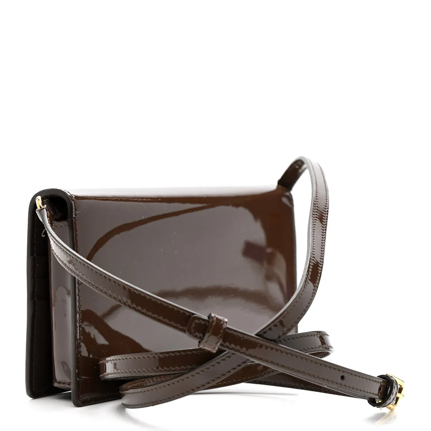 DOLCE GABBANA Patent DG Logo Crossbody Bag Brown