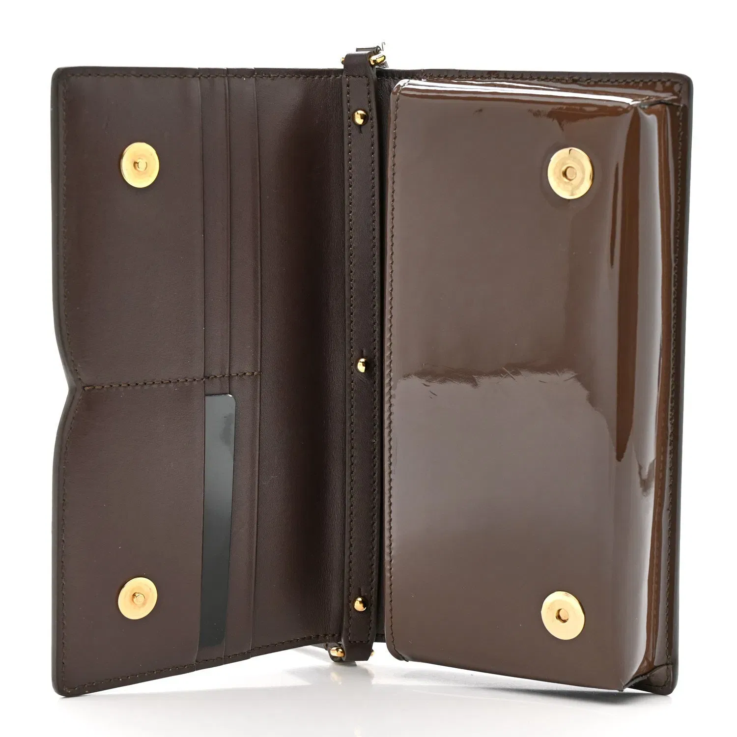 DOLCE GABBANA Patent DG Logo Crossbody Bag Brown