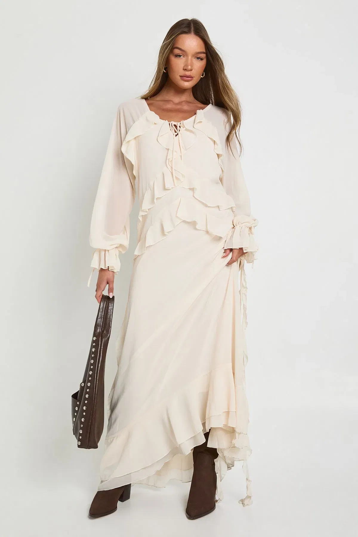Ruffle Front Smock Maxi Dress