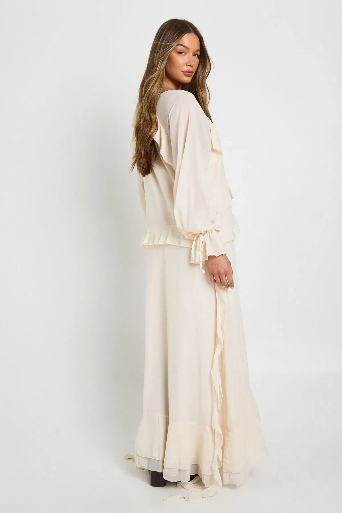 Ruffle Front Smock Maxi Dress