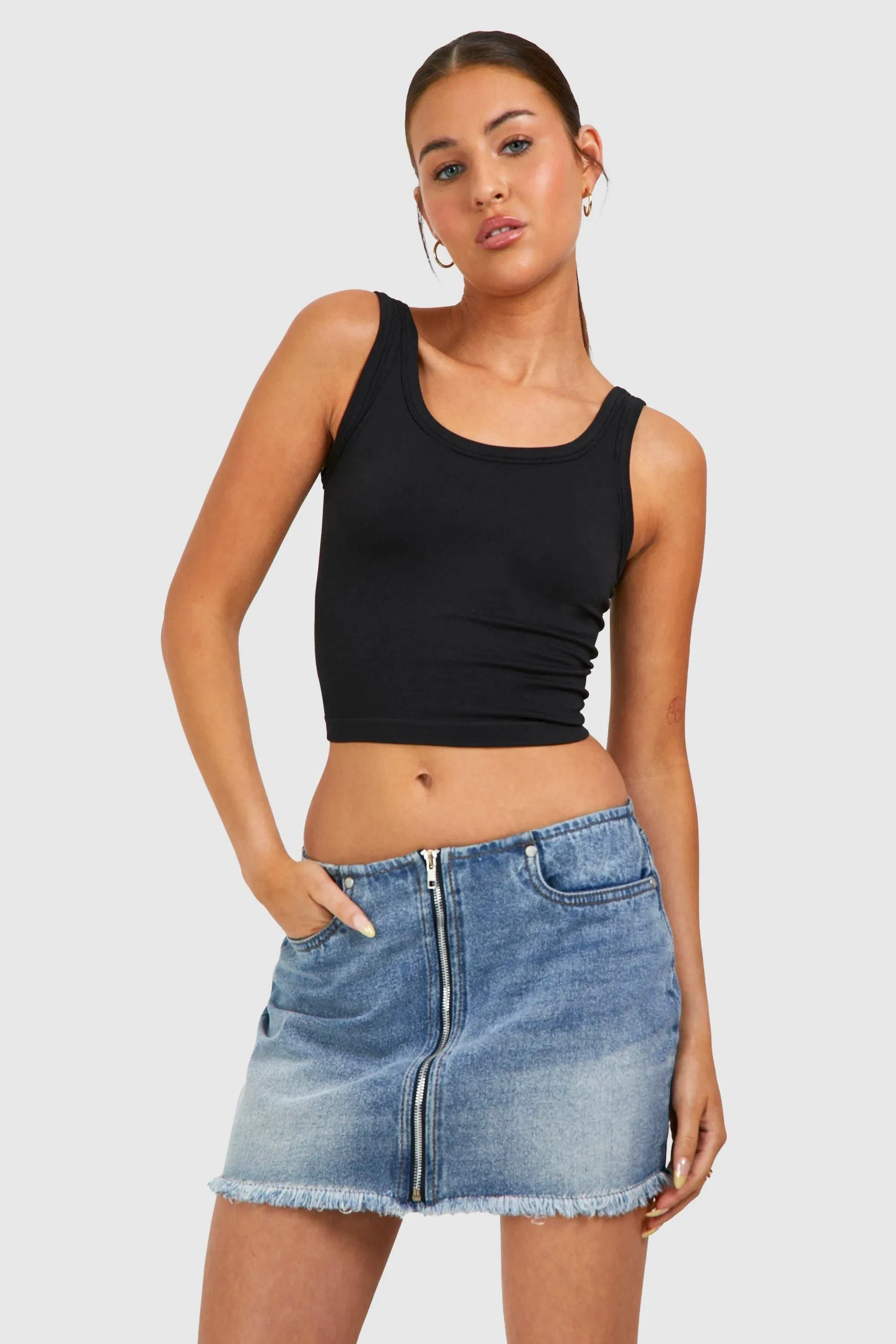 Vintage Wash Zip Front Micro Mini Skirt