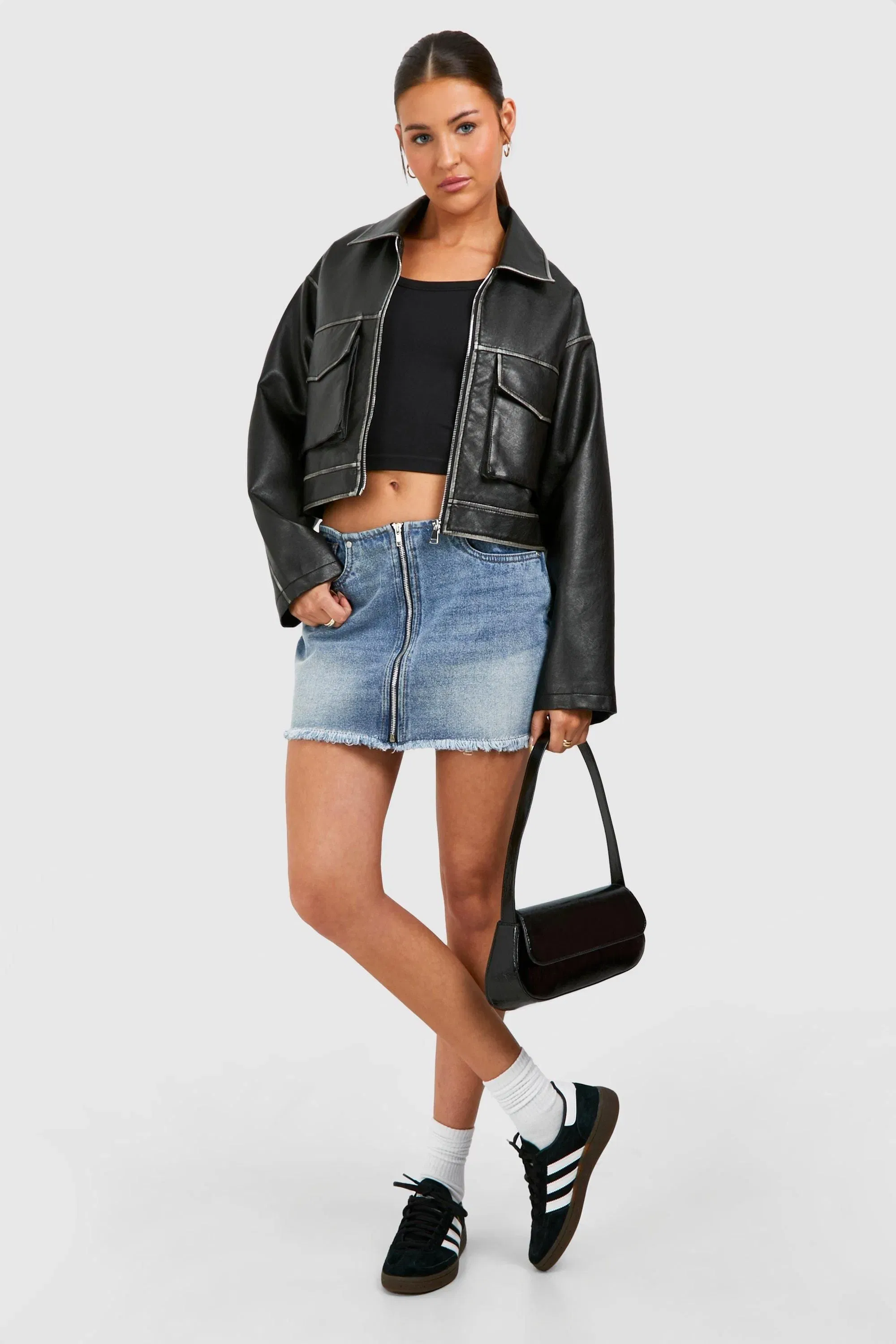 Vintage Wash Zip Front Micro Mini Skirt