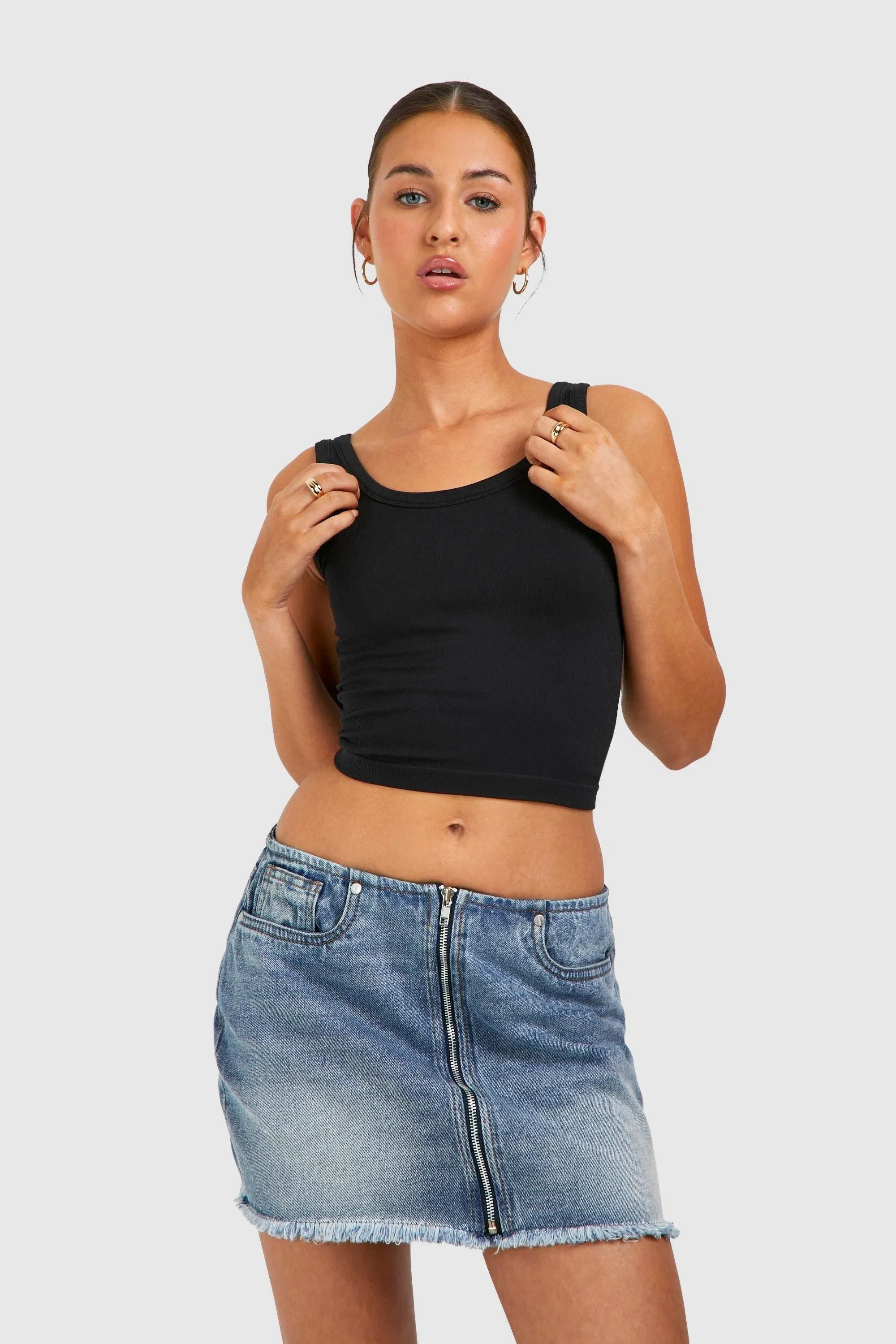 Vintage Wash Zip Front Micro Mini Skirt