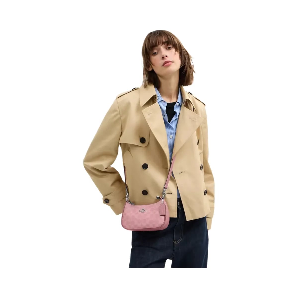 Coach Teri Mini Crossbody Bag In Signature Canvas in Silver Dusty Pink
