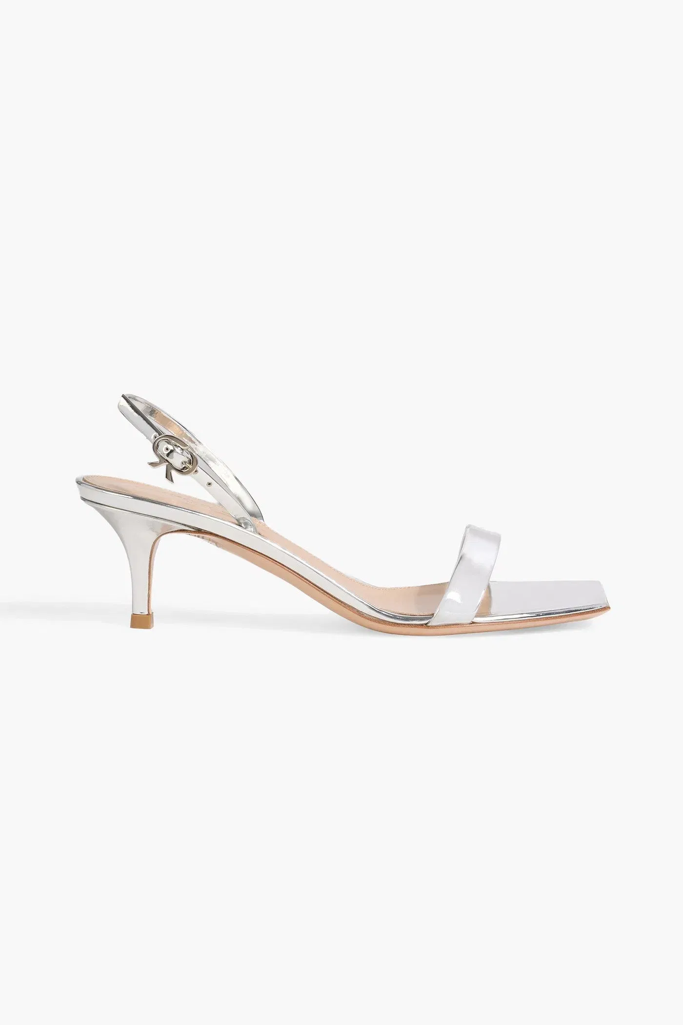 Gianvito Rossi Ribbon Kitten Mirrored-Leather Slingback Sandals Silver Women's